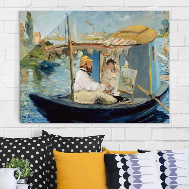 Riproduzioni quadri famosi Edouard Manet - Claude Monet dipinge sulla barca del suo studio