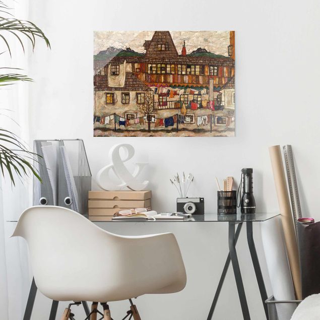Quadro espressionismo Egon Schiele - Casa con biancheria ad asciugare