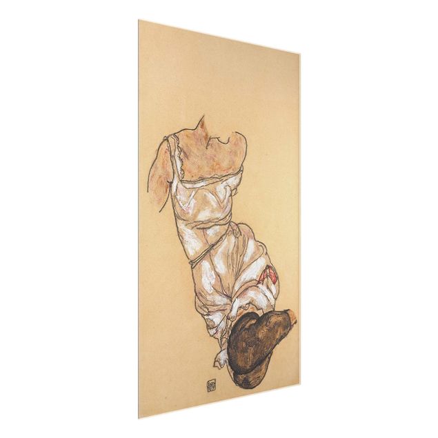 Quadri in vetro di nudo Egon Schiele - Torso femminile in biancheria intima e calze nere