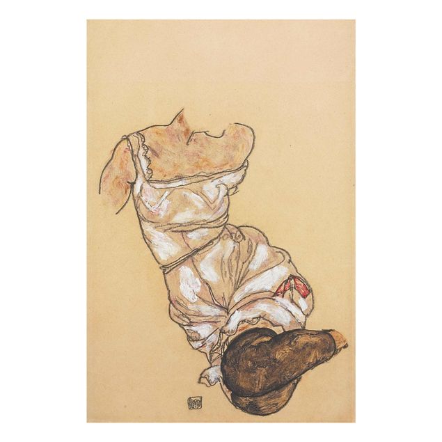 Quadro moderno Egon Schiele - Torso femminile in biancheria intima e calze nere