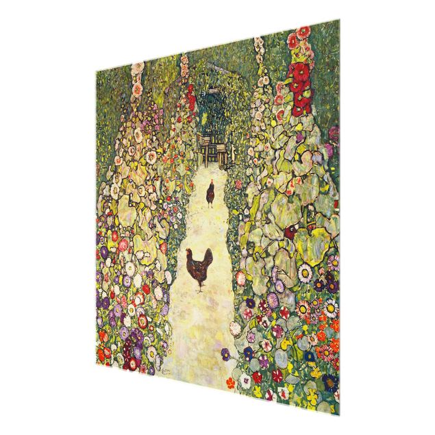 Quadro floreale Gustav Klimt - Sentiero del giardino con galline