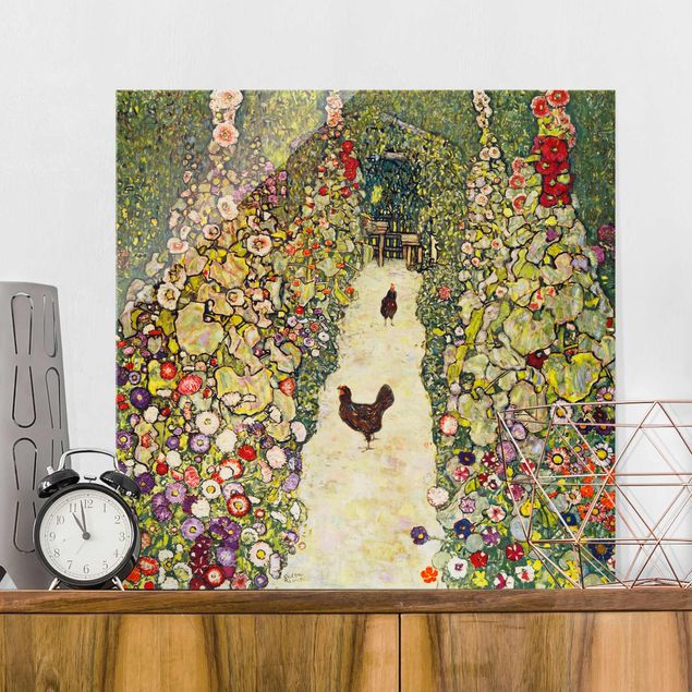 Stampe quadri famosi Gustav Klimt - Sentiero del giardino con galline