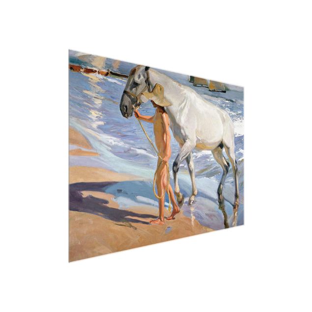 Quadri in vetro con spiaggia Joaquin Sorolla - Il bagno del cavallo