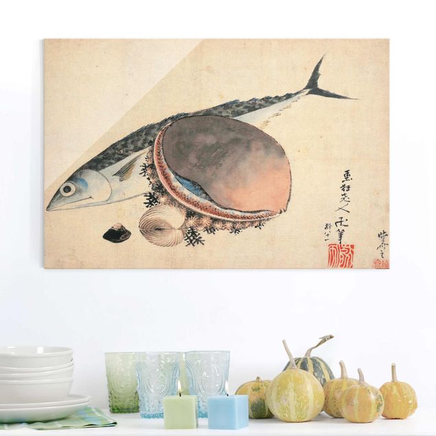 Riproduzioni Katsushika Hokusai - Sgombri e conchiglie di mare