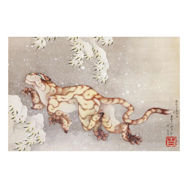 Quadri in vetro con animali Katsushika Hokusai - Tigre nella tempesta di neve