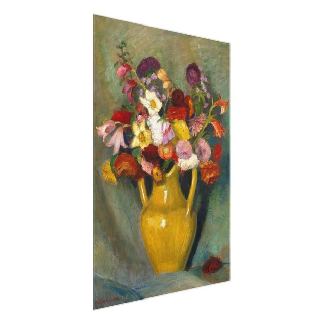 Quadri in vetro con fiori Otto Modersohn - Bouquet colorato in una brocca di argilla gialla