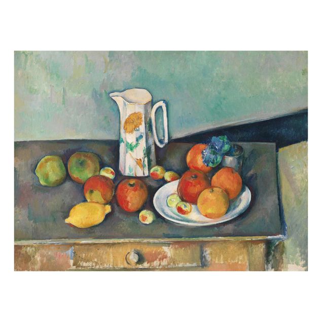 Quadri in vetro riproduzioni Paul Cézanne - Natura morta, tendaggio di fiori e frutta