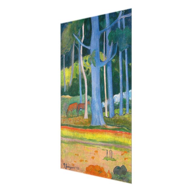 Quadri in vetro riproduzioni Paul Gauguin - Paesaggio con tronchi d'albero blu