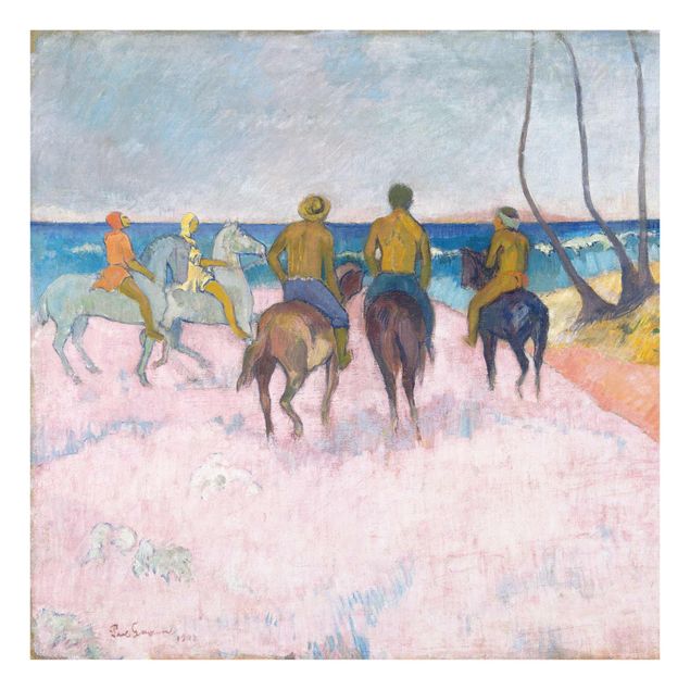 Quadri in vetro riproduzioni Paul Gauguin - Cavalieri sulla spiaggia