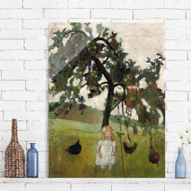 Stampe quadri famosi Paula Modersohn-Becker - Elsbeth con galline sotto un albero di mele