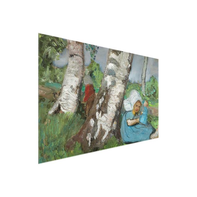 Quadro alberi Paula Modersohn-Becker - Bambino con bambola seduto su un tronco di betulla