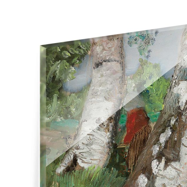 Quadri in vetro con paesaggio Paula Modersohn-Becker - Bambino con bambola seduto su un tronco di betulla
