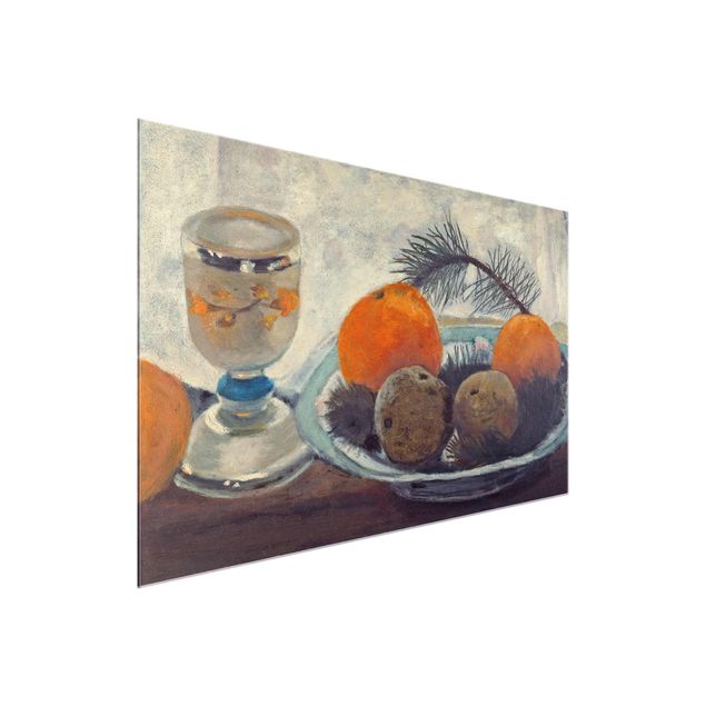 Quadri in vetro riproduzioni Paula Modersohn-Becker - Natura morta con tazza di vetro smerigliato, mele e ramo di pino