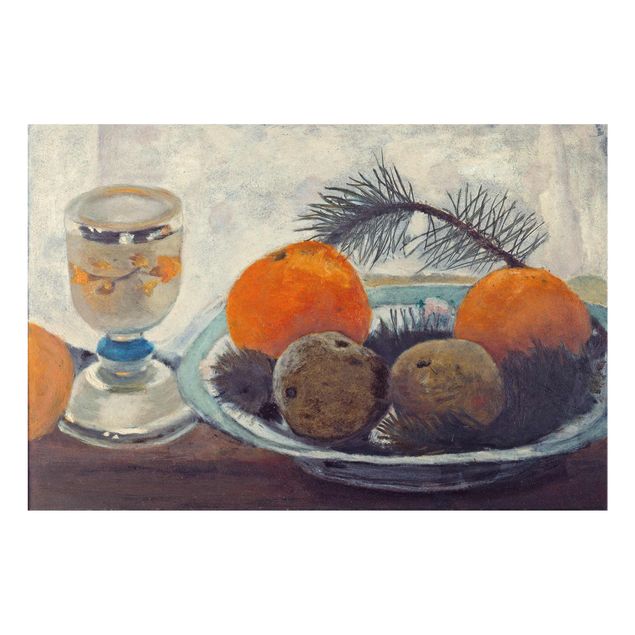 Quadri moderni   Paula Modersohn-Becker - Natura morta con tazza di vetro smerigliato, mele e ramo di pino