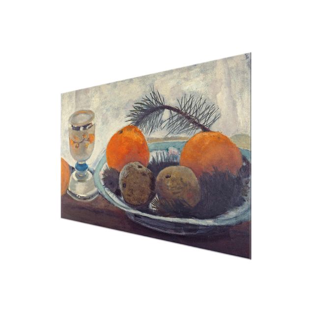 Riproduzione quadri famosi Paula Modersohn-Becker - Natura morta con tazza di vetro smerigliato, mele e ramo di pino