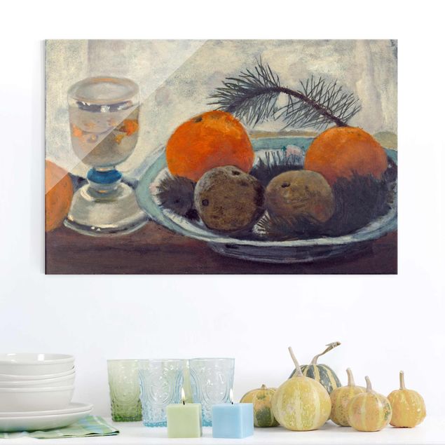Riproduzioni Paula Modersohn-Becker - Natura morta con tazza di vetro smerigliato, mele e ramo di pino