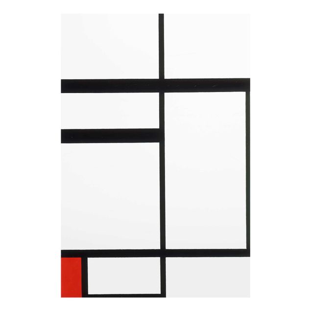 Quadri in vetro astratti Piet Mondrian - Composizione con rosso, nero e bianco