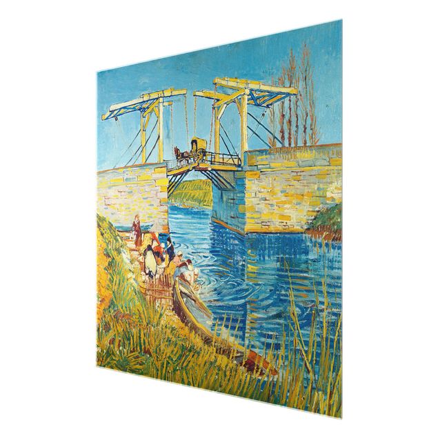 Quadri in vetro riproduzioni Vincent van Gogh - Il ponte levatoio di Arles con un gruppo di lavandaie