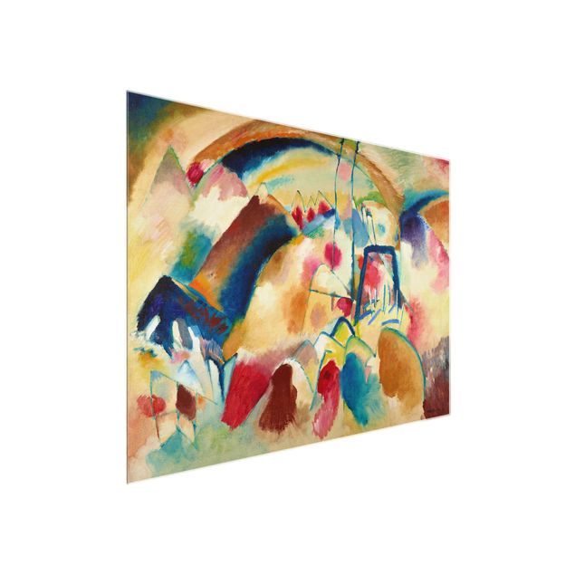 Quadri in vetro riproduzioni Wassily Kandinsky - Paesaggio con chiesa (Paesaggio con macchie rosse)