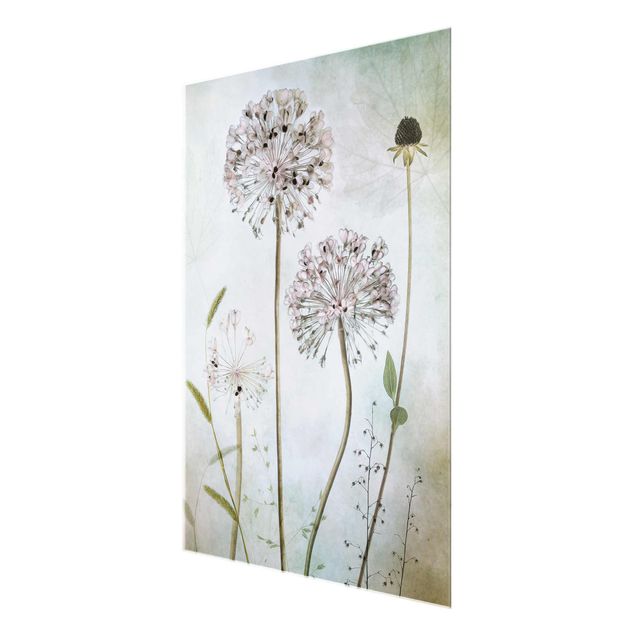 Quadro in vetro - fiori Allium a pastello - Verticale 3:4