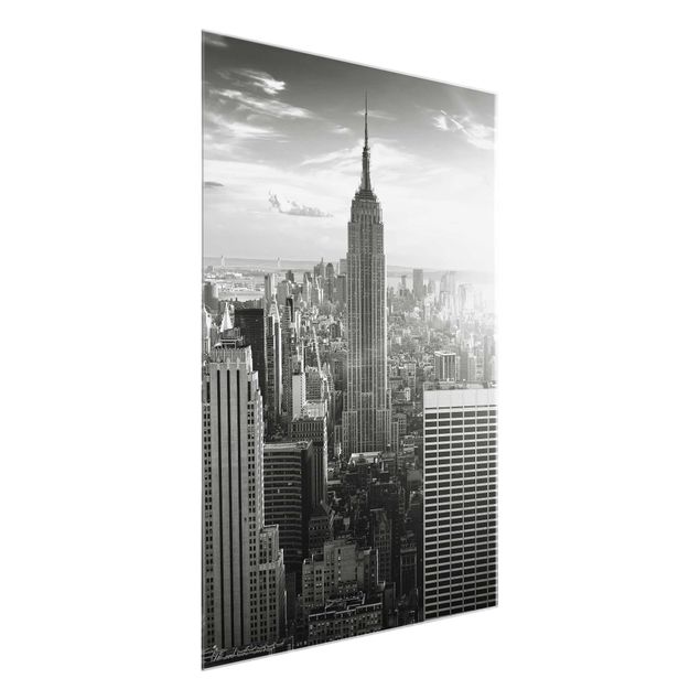 Quadri in vetro in bianco e nero Skyline di Manhattan