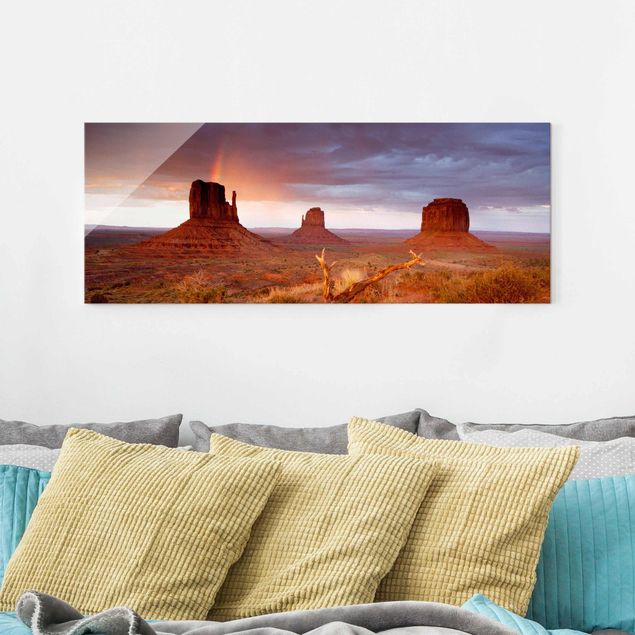 Quadri in vetro con montagna Monument Valley al tramonto