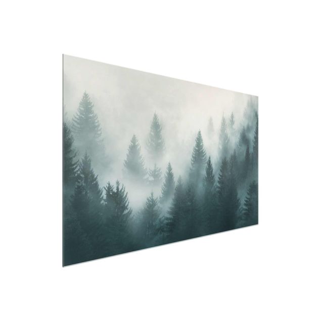 Quadro moderno Foresta di conifere nella nebbia