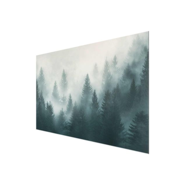 Quadri Foresta di conifere nella nebbia