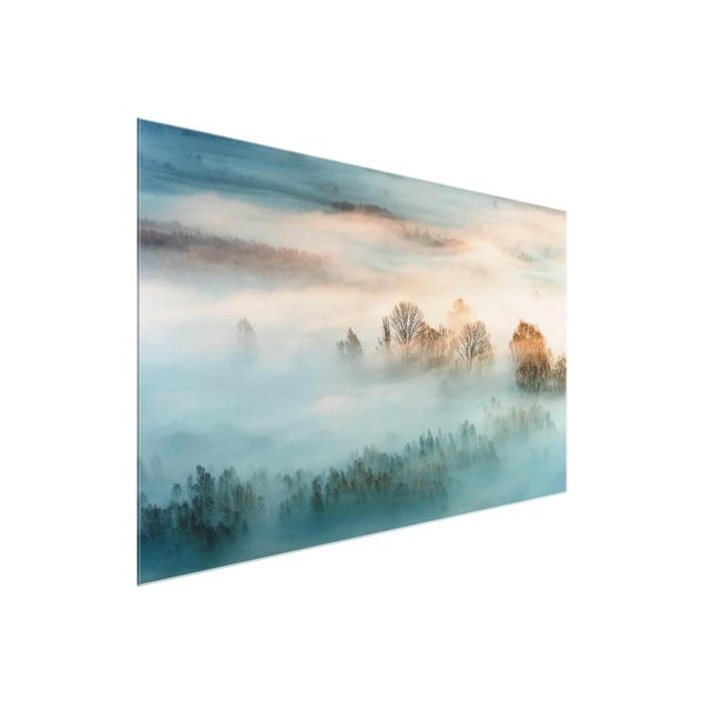 Quadri in vetro con paesaggio Nebbia all'alba