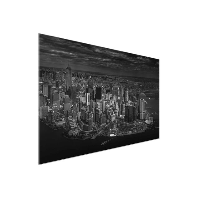 Quadri in vetro in bianco e nero New York - Manhattan dall'alto