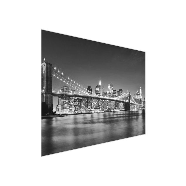 Quadri in vetro in bianco e nero Ponte di Manhattan di notte II