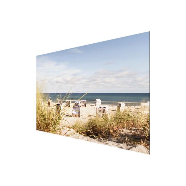 Quadri in vetro con paesaggio Mar Baltico e cestini da spiaggia