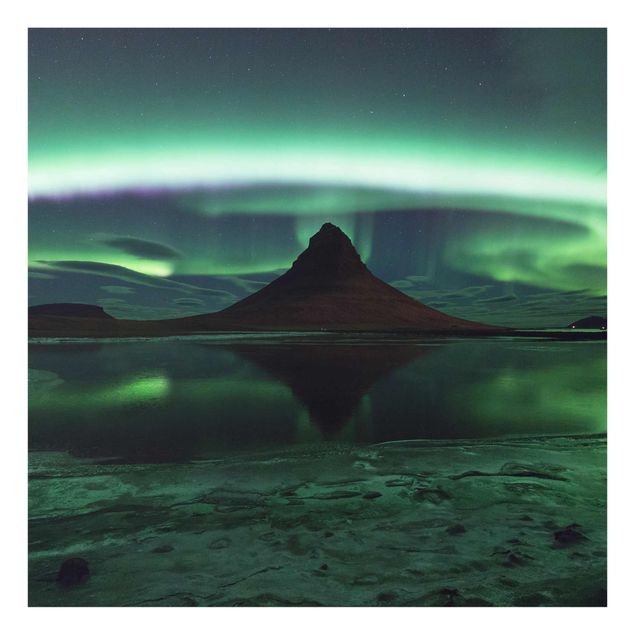 Quadri in vetro con paesaggio L'aurora boreale in Islanda