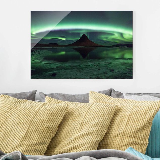 Quadri in vetro con spiaggia L'aurora boreale in Islanda