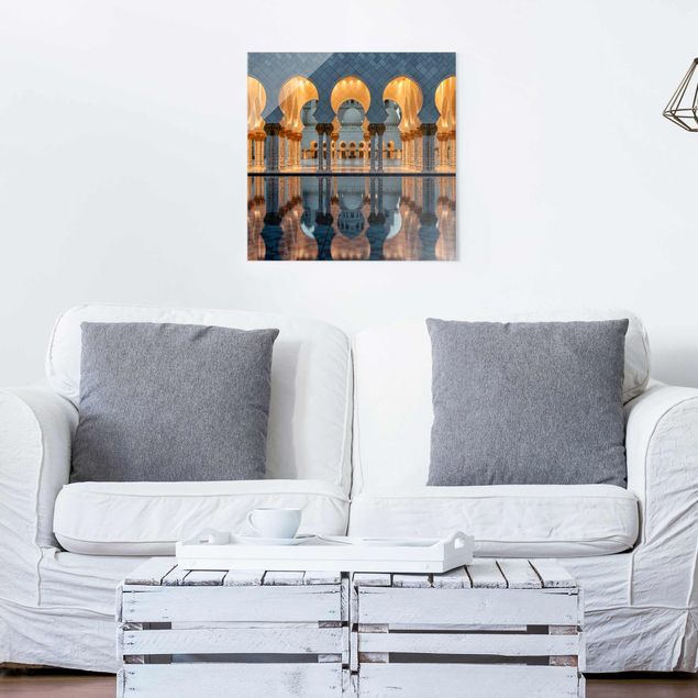 Quadri in vetro con architettura e skylines Riflessi nella moschea