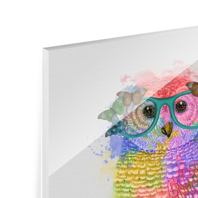 Quadro in vetro - Arcobaleno Splash Owl - Verticale 3:4