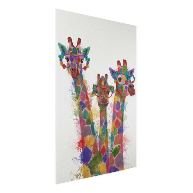 Quadri moderni per arredamento Trio di giraffe con schizzi arcobaleno