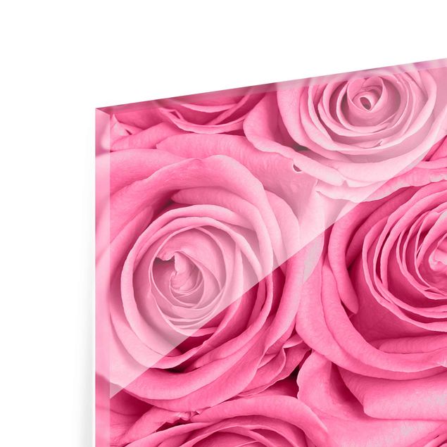 Quadro in vetro - Pink Roses - Panoramico