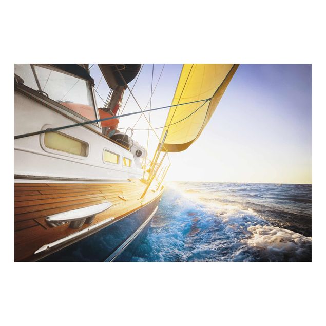 Quadri in vetro con paesaggio Barca a vela sull'oceano blu in pieno sole