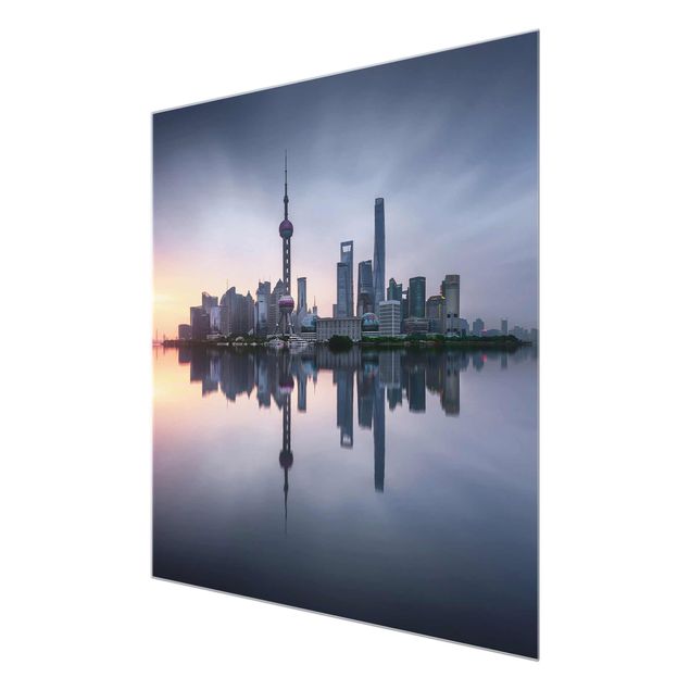 Glas Magnettafel Shanghai Skyline di mattina umore