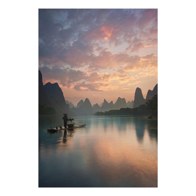 Quadri in vetro con paesaggio Alba sul fiume cinese