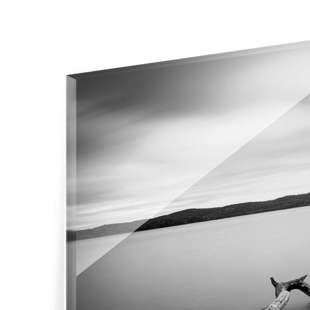 Glas Magnetboard Tramonto in bianco e nero sul lago