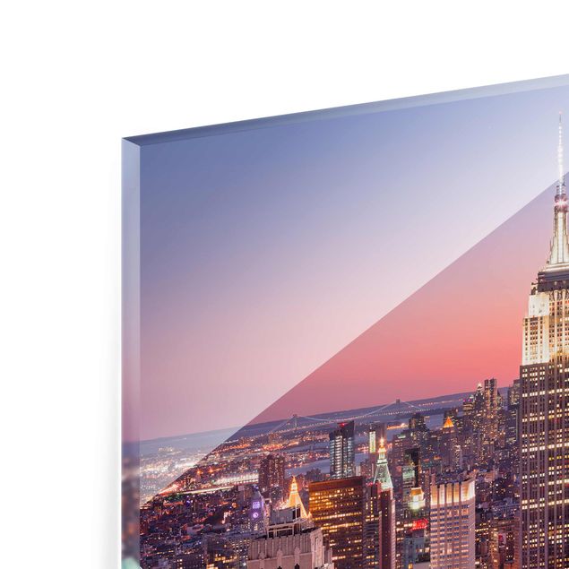 Quadri in vetro con paesaggio Tramonto a Manhattan New York