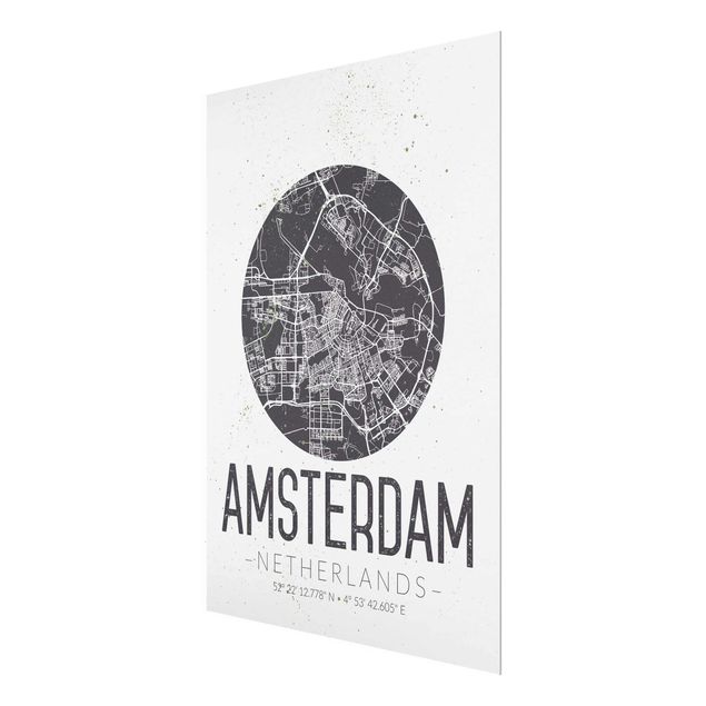 Glas Magnettafel Mappa della città di Amsterdam - Retrò