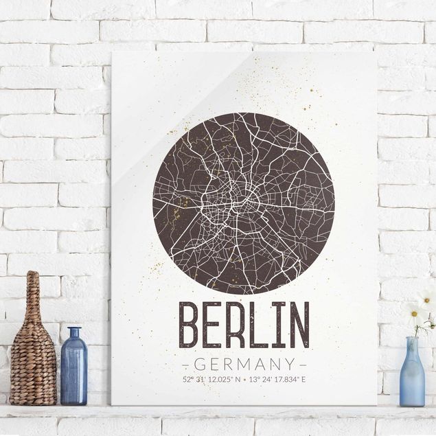 Quadri in vetro Berlino Mappa della città di Berlino - Retrò
