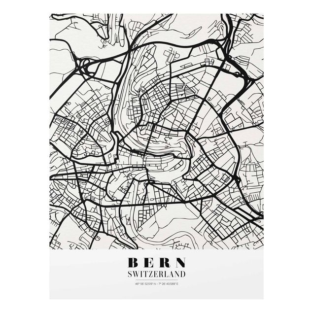 Glas Magnetboard Mappa di Berna - Classica