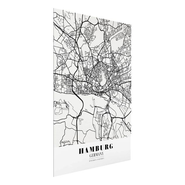 Quadri bianco e nero Mappa di Amburgo - Classica