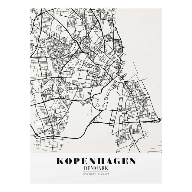 Glas Magnetboard Mappa di Copenaghen - Classica