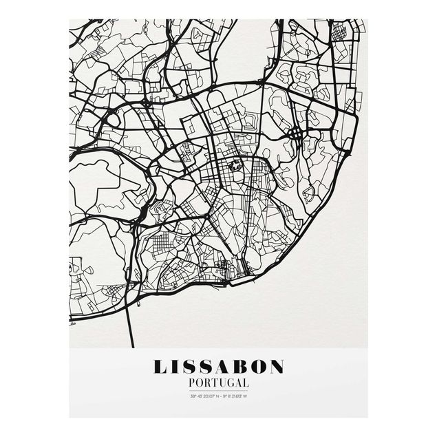 Glas Magnetboard Mappa di Lisbona - Classica