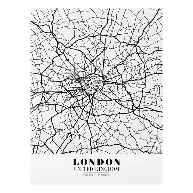 Quadri in bianco e nero Mappa di Londra - Classica